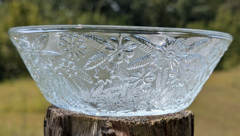 Indiana Glass Pineapple & Floral Clear Salad Bowls Set of 2 Vintage 5 Sided Bowl